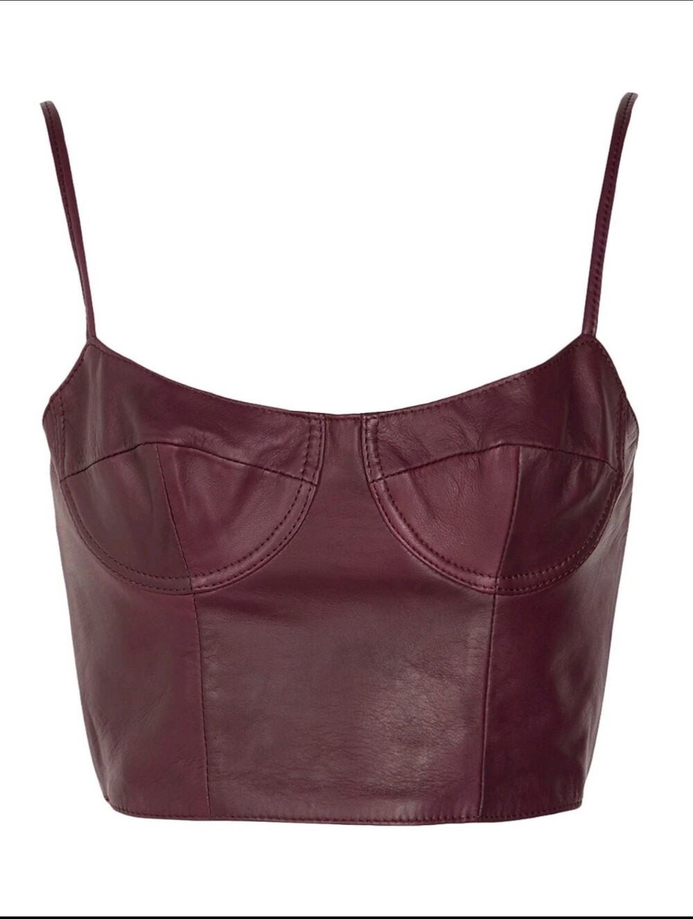 8 by Yoox Burgundy Lambskin Leather Bustier Corset Top Size Small Medium 42 IT